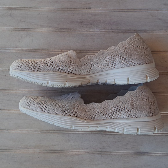 Skechers Air-Cooled Memory Foam Stretch Knit Slip-On Flats Natural Crochet Comfy - Picture 9 of 10